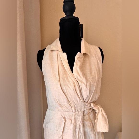 Anthropology Linen Sleeveless Midi Trench Dress in Cream XS - Picture 5 of 11
